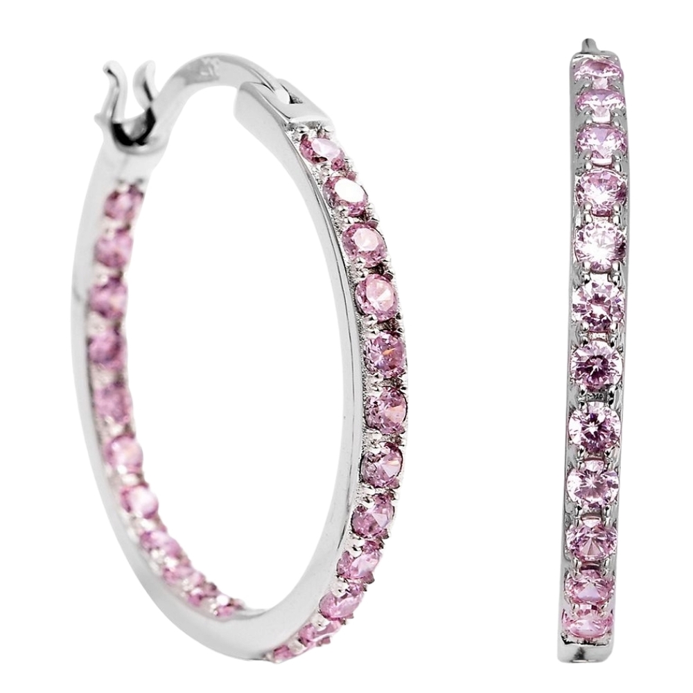 🔥PRICE DROP🔥NWT SIMULATED PINK DIAMOND HOOP EARRINGS IN STERLING SILVER - Picture 1 of 9